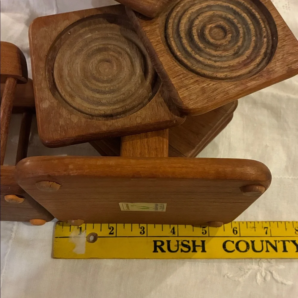 Goodwood Coasters Teakwood Set/6 W/ Organizer + Napkin Holder Set 3 Collectibles